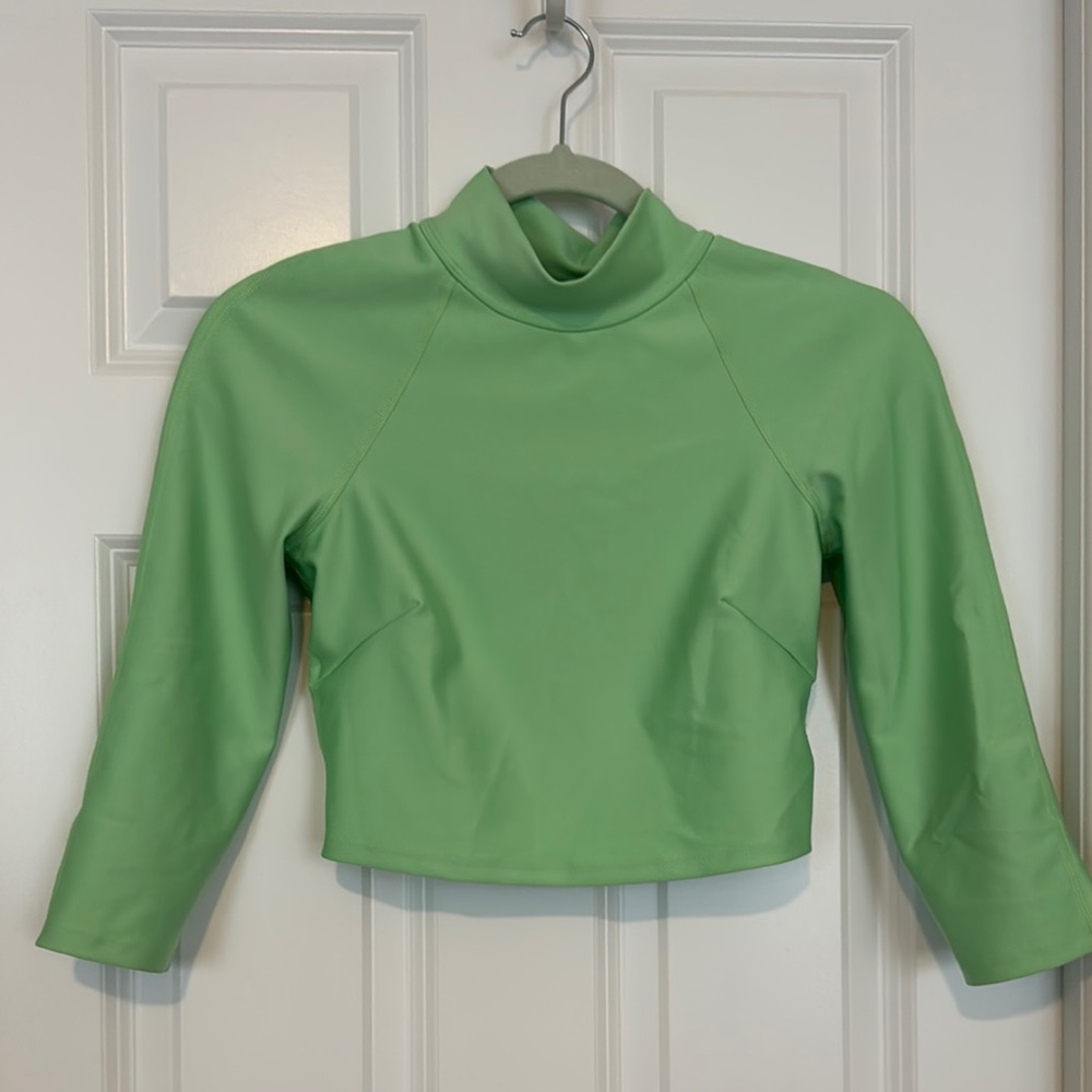Green Mock Neck Long Sleeve Top